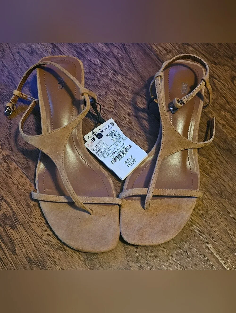 Zara brown suede Kitten Heel Sandals